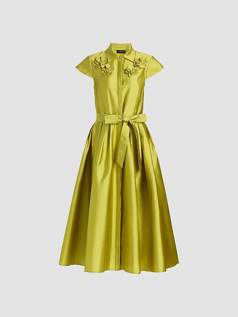 Vada Taffeta Cocktail Shirtdress by Theia