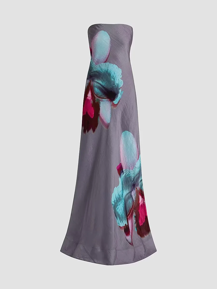 Quelina Strapless Floral Linen-Silk Maxi Dress by Amur