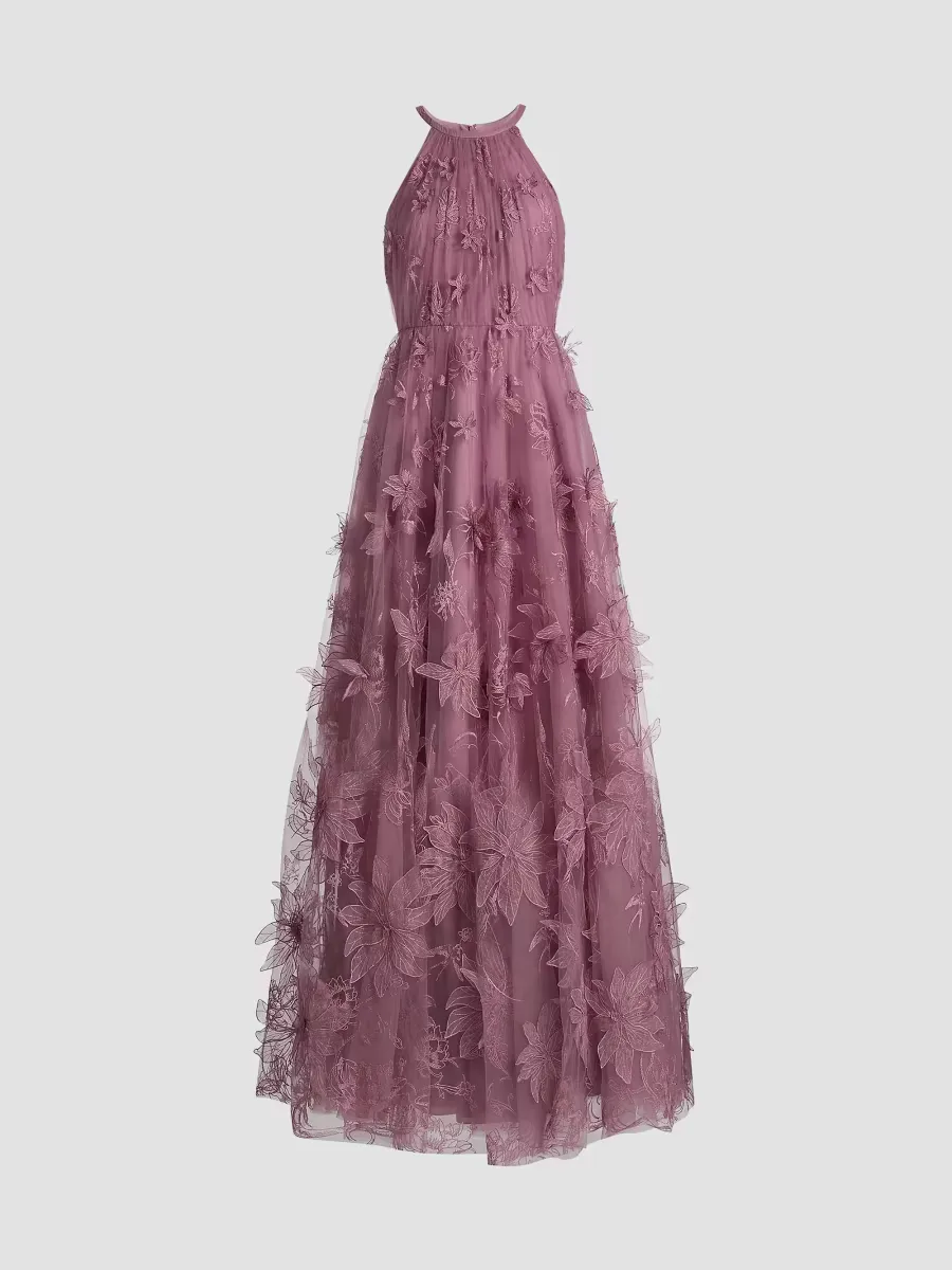 Lux Floral-Embroidered Gown by Theia