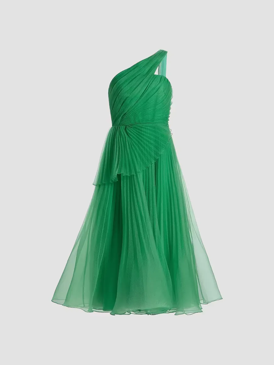 Cece Pleated Organza One-Shoulder Cocktail Dress by Theia