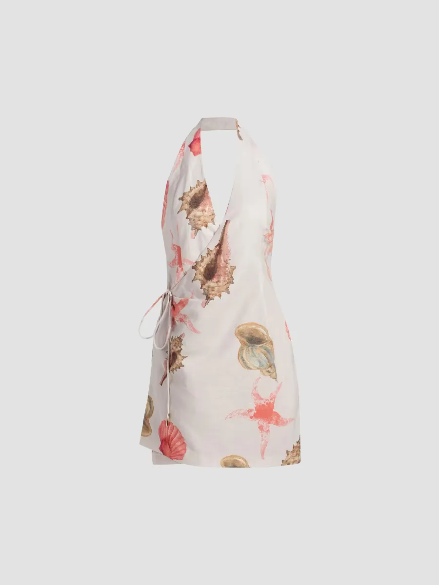 Quinley Printed Halterneck Wrap Mini Dress by Amur