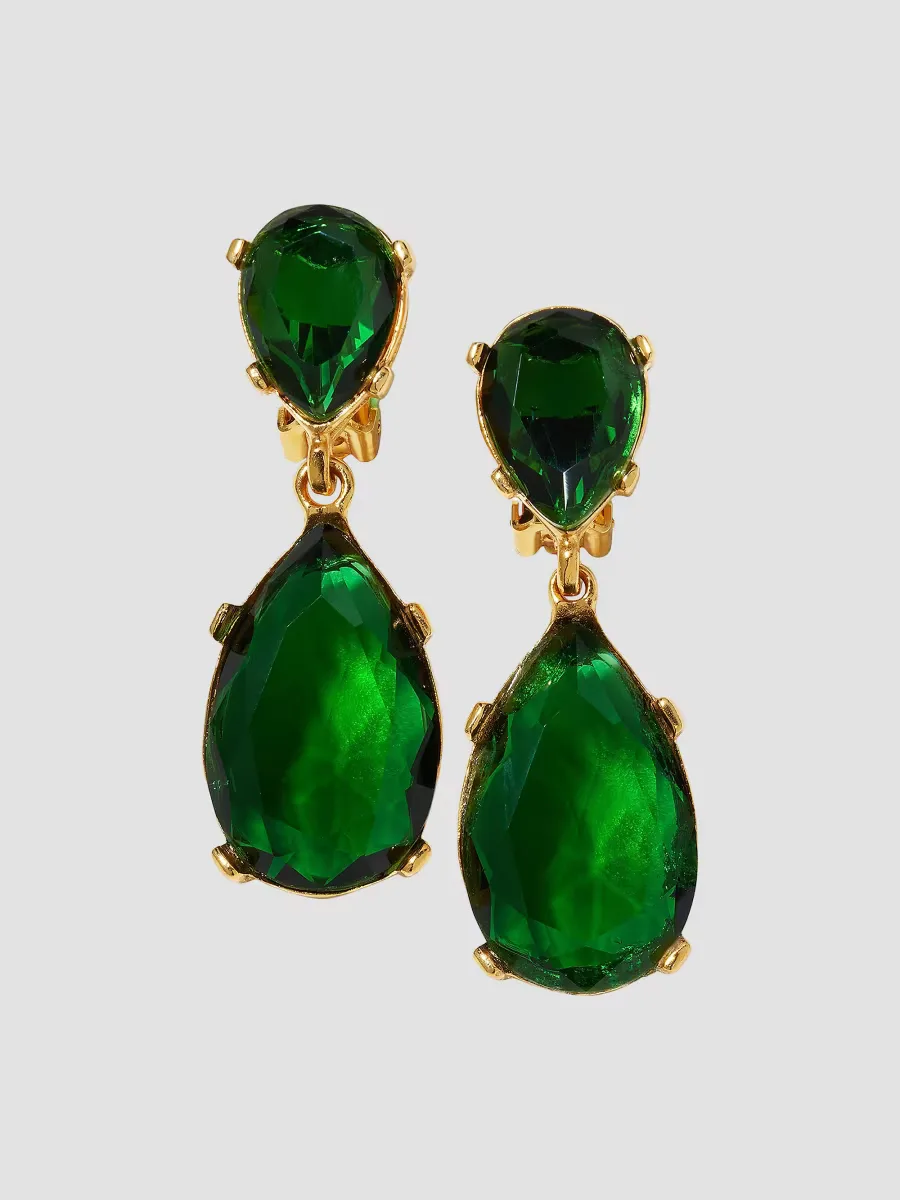 Crystal & 22K-Gold-Plated Teardrop Clip-On Earrings