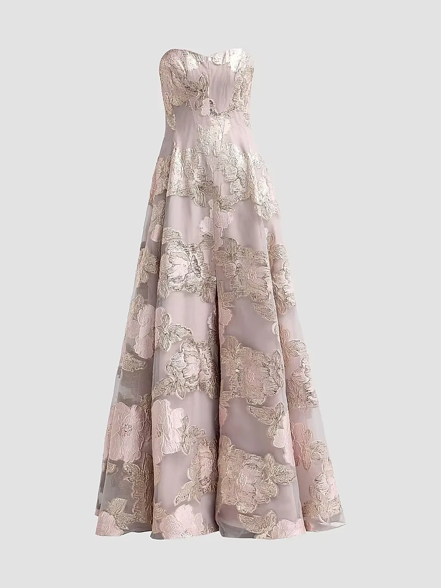 Floral Fil Coupe Sweetheart Gown