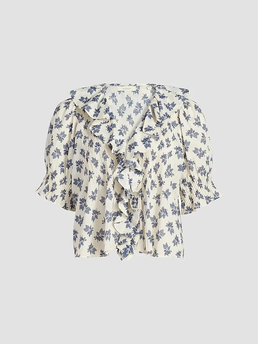 Henri Floral Cotton V-Neck Blouse by DEN