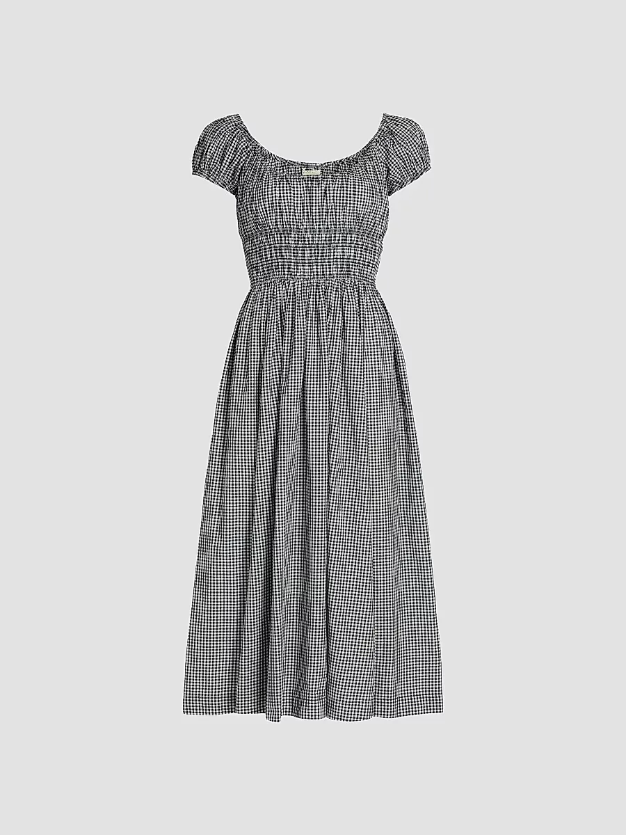 Quinley Gingham Cotton Scoopneck Midi-Dress