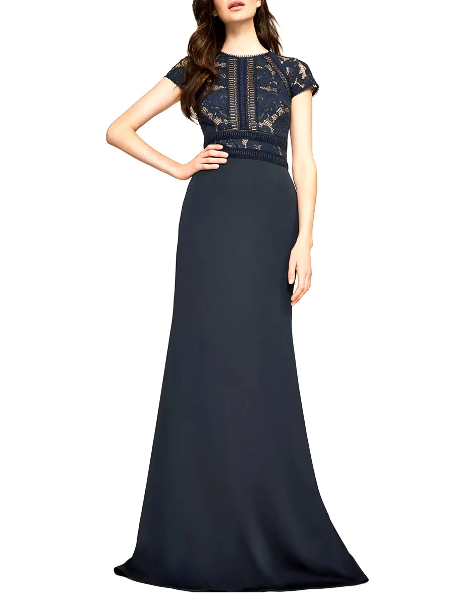 Floral Embroidered Crepe Gown by Tadashi