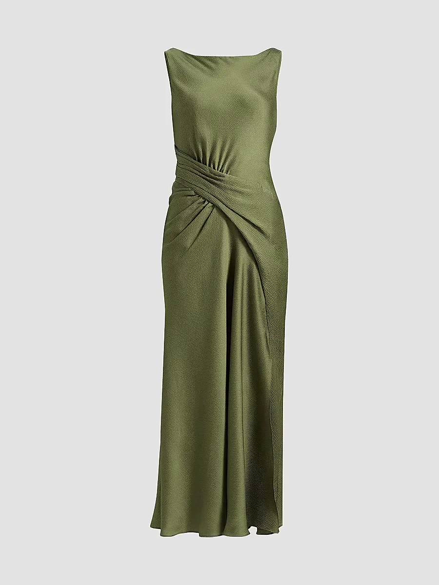 Gathered Satin Cocktail Dress by Amsale