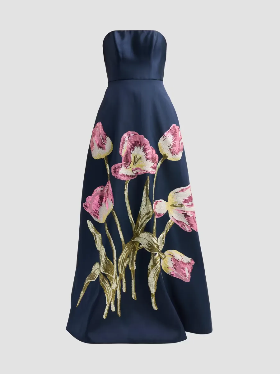 Brocade Strapless Watteau Gown by Amsale