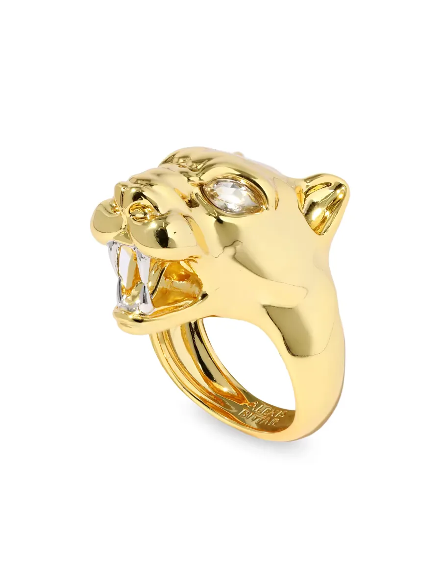 Two-Tone & Glass Crystal Panther Head Ring by Alexis Bittar