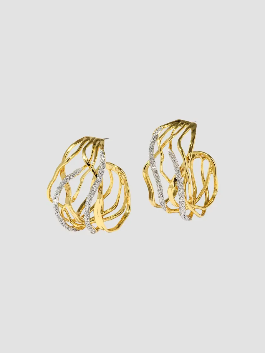 Solanales 14K-Gold-Plated, Rhodium-Plated & Crystal Woven Hoop Earrings