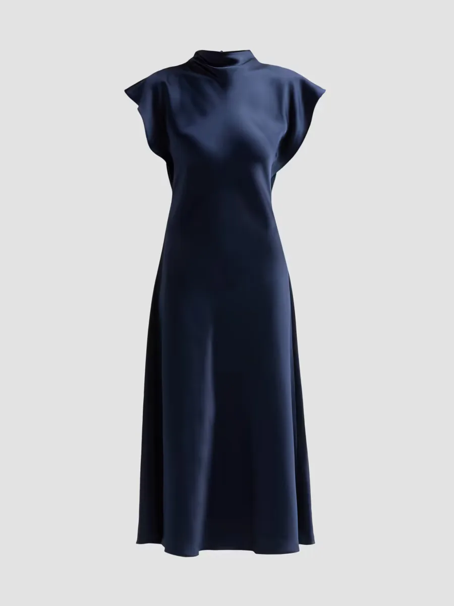 Adrien Satin Flutter-Sleeve Midi Dress