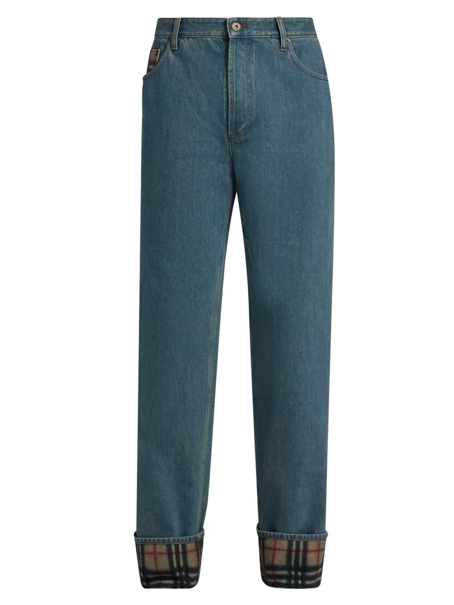 Dexter Check-Trimmed Straight-Leg Jeans by Burberry