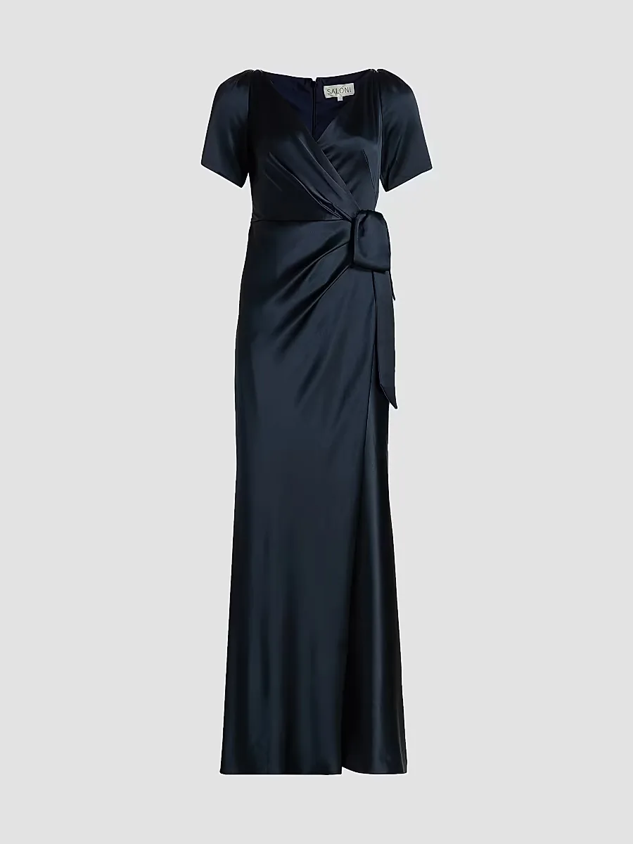 Marilyn Silk Wrap-Style Gown by Saloni