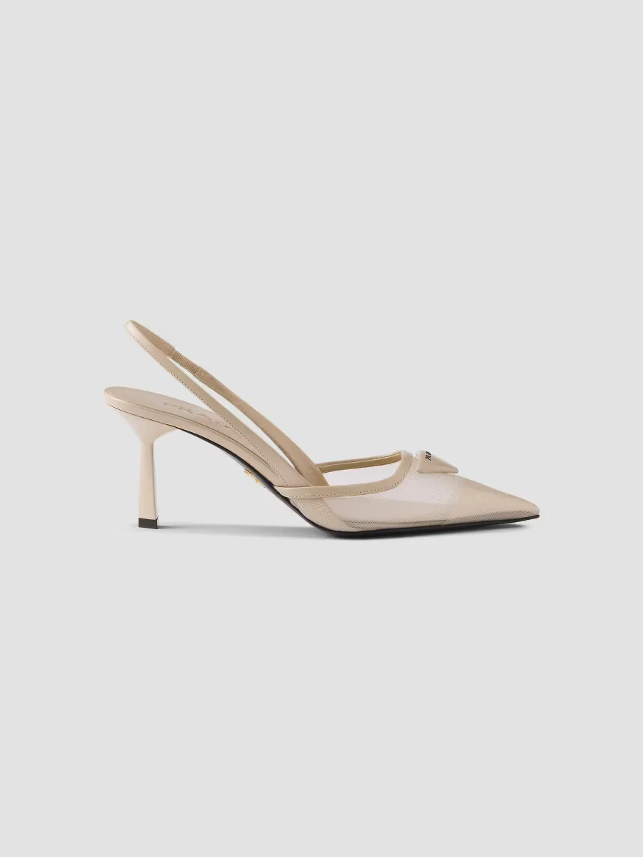 Mesh Fabric Slingback Pumps