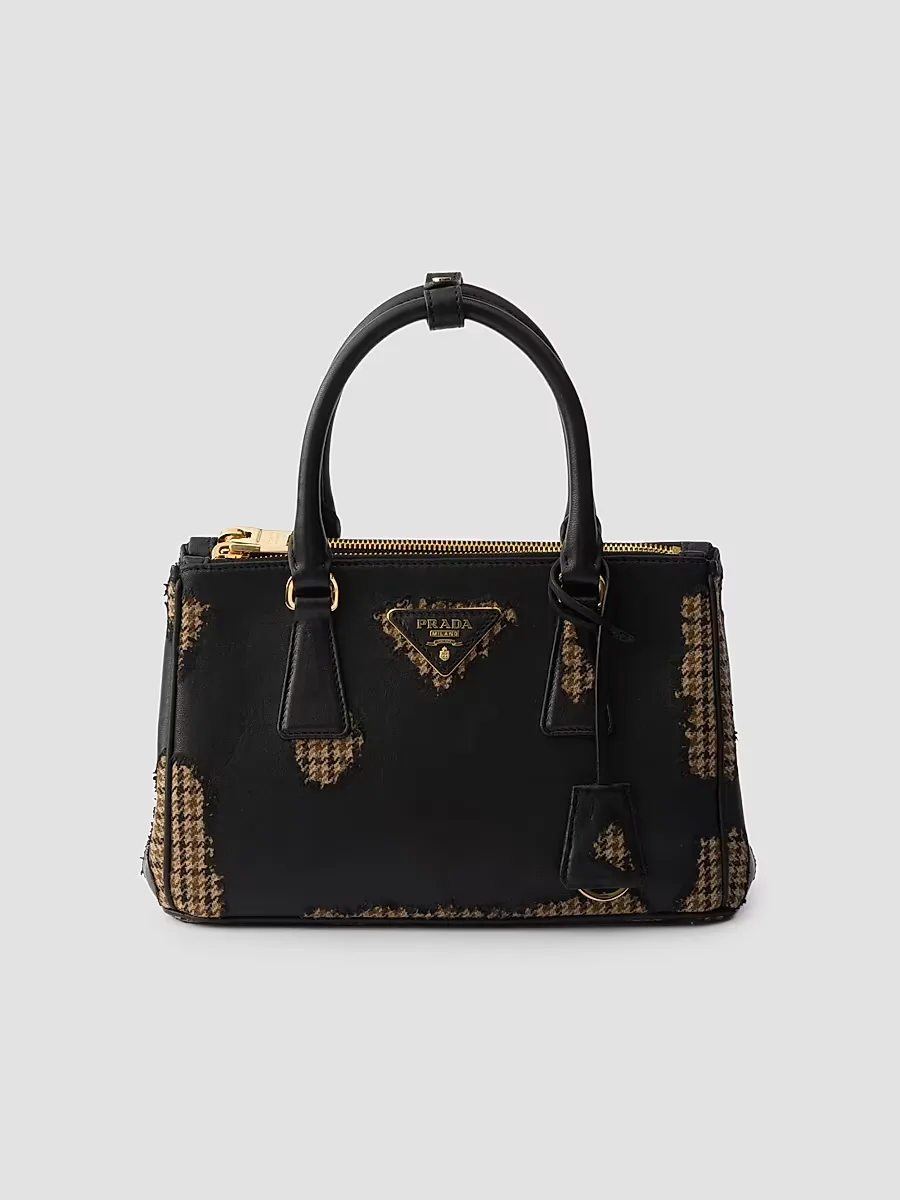 Galleria Large Nappa Leather and Wool Top Handle Bag by Prada
