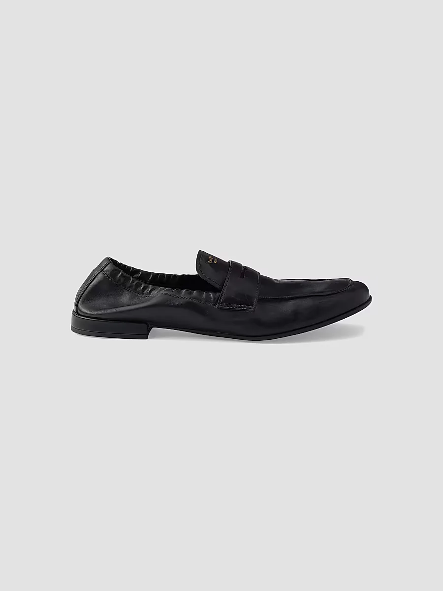 Shuffle Antiqued Leather Loafers by Prada