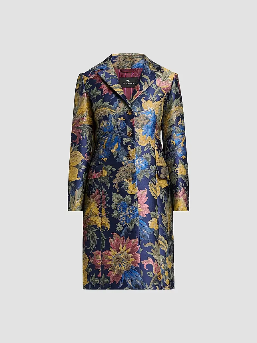 Floral Cotton-Blend Jacquard Notch Lapel Coat