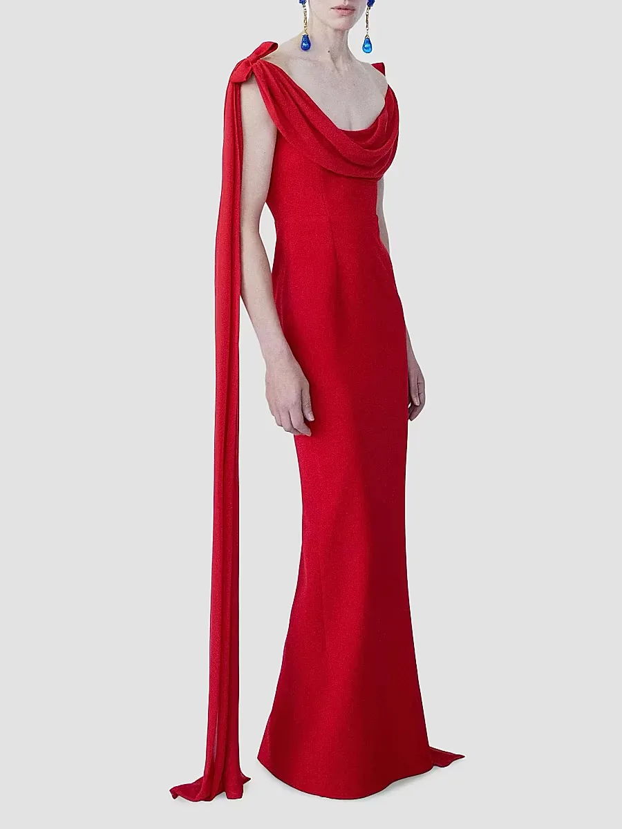 Morticia Crepe Drape Bow Gown by The New Arrivals Ilkyaz Ozel