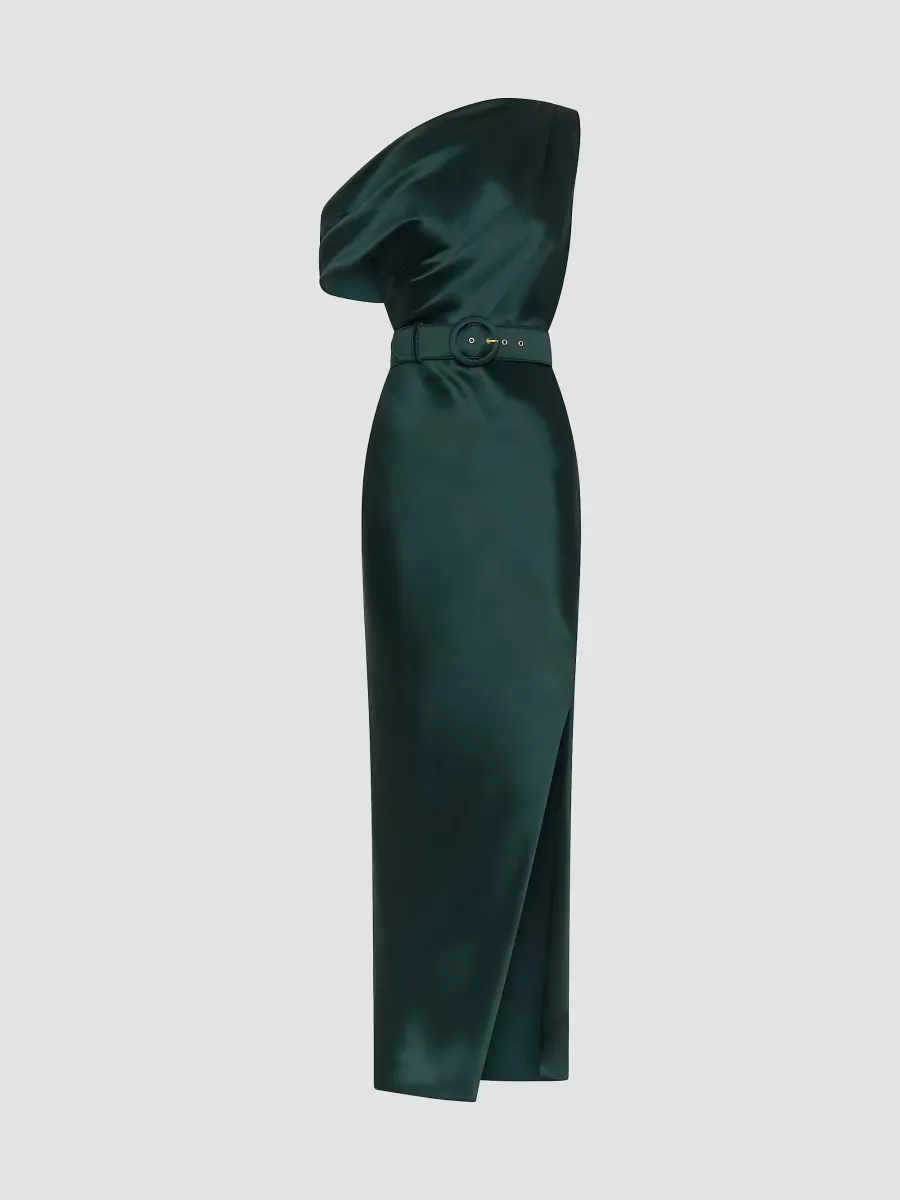 Eartha One-Shoulder Satin Maxi Dress by NICHOLAS