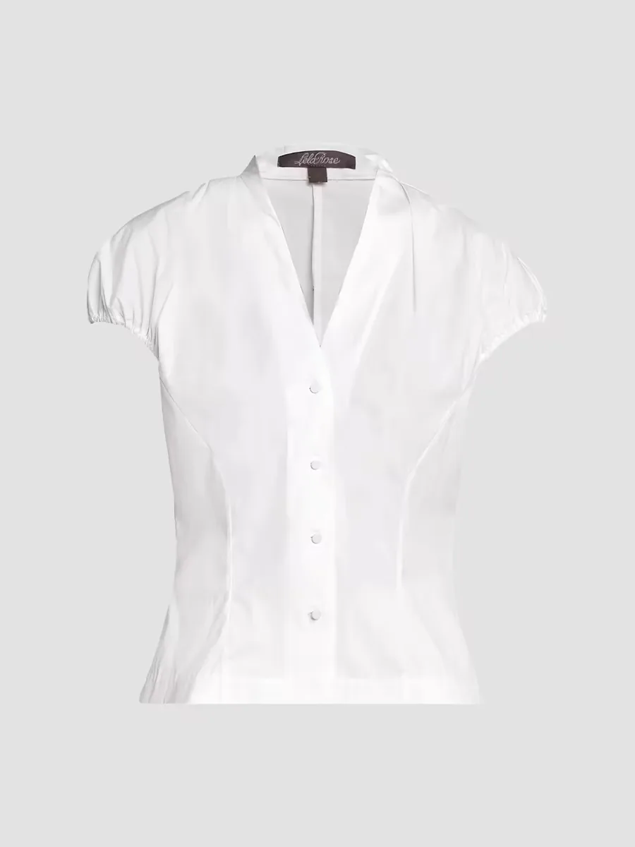 V-Neck Cotton Poplin Button-Down Shirt by Lela Rose