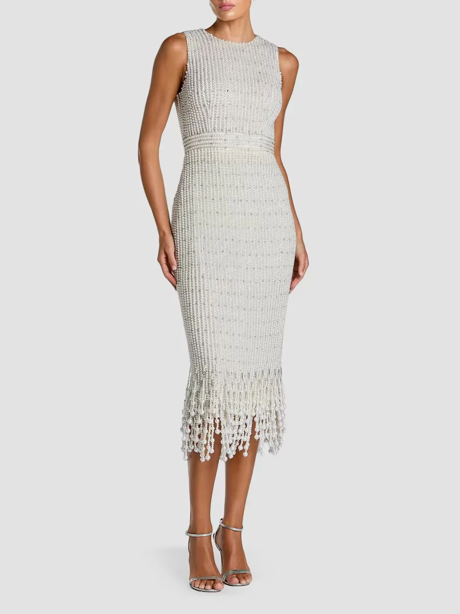 Beaded Imitation-Pearl Midi-Dress by M.A.C.