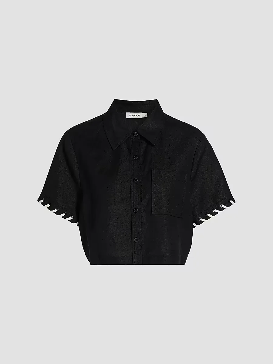 Auggie Linen-Blend Crop Shirt by SIMKHAI