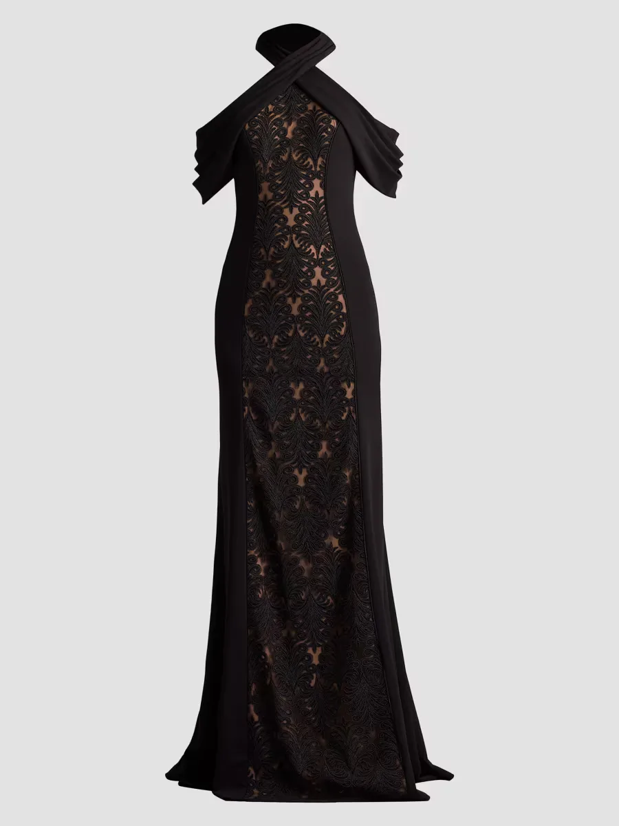 Cold-Shoulder Corded Lace Gown by Tadashi