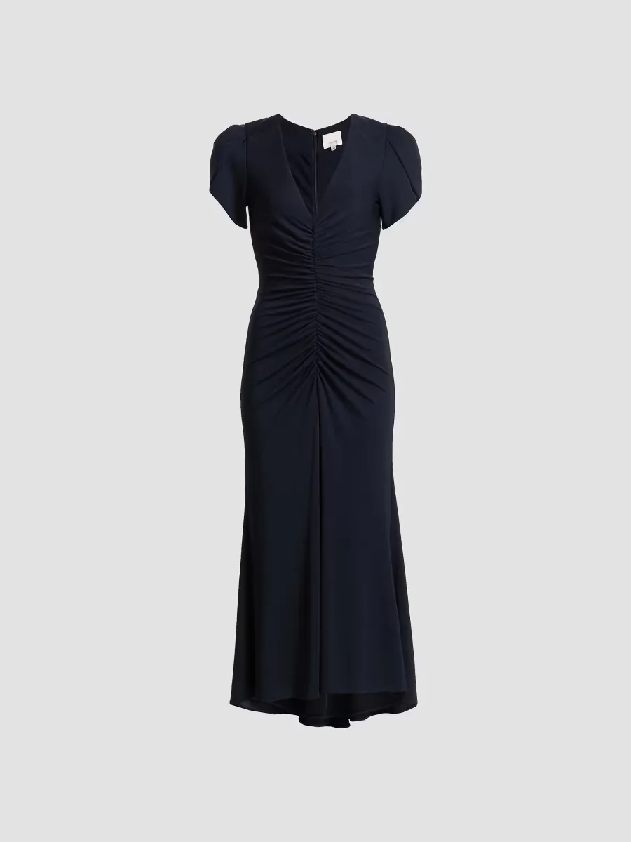 Aviva Gathered Tulip-Sleeve Midi-Dress by Cinq  Sept