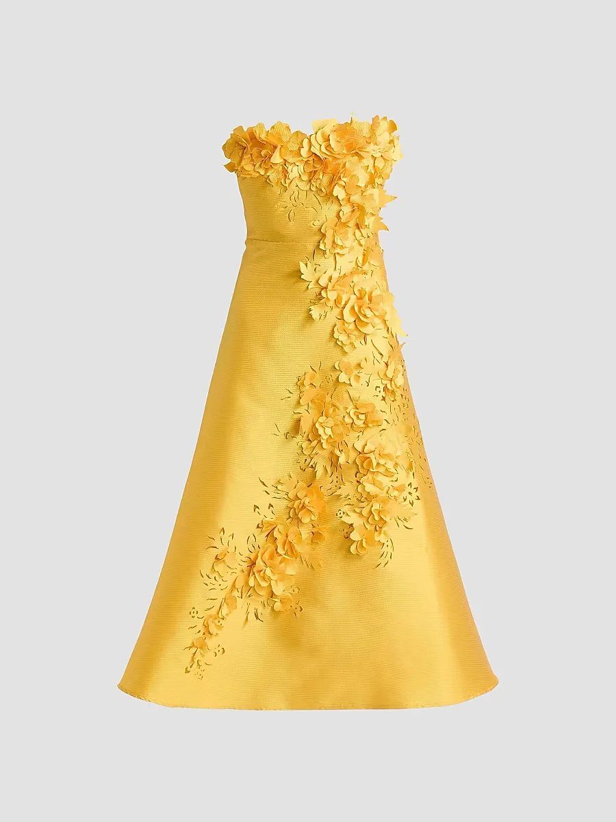 Floral Applique Strapless Cocktail Dress