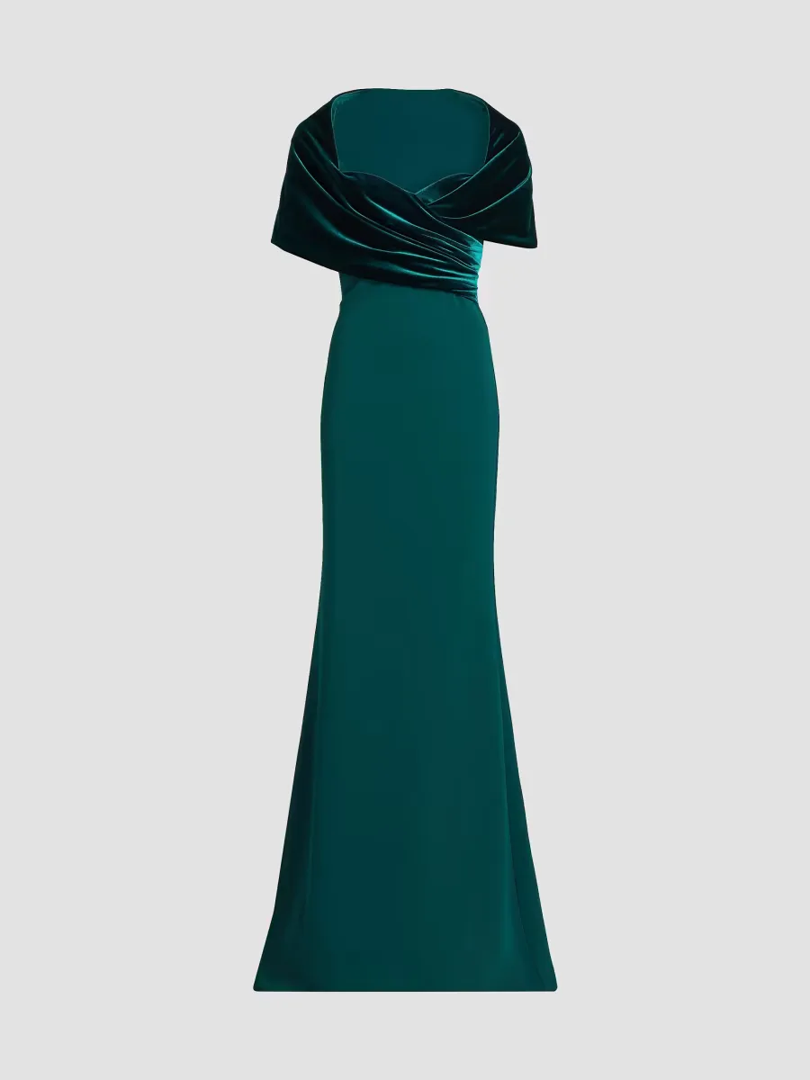Stretch-Crepe Shawl-Collar Gown by Badgley Mischka