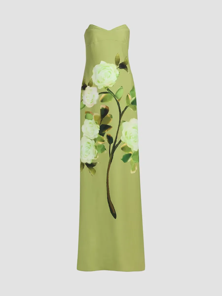 Pleated Floral Strapless Gown by Badgley Mischka