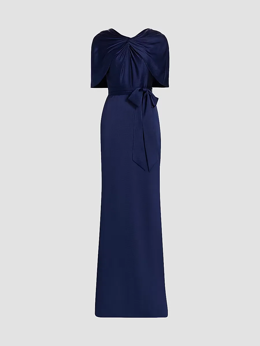 Hammered Satin Cape Sleeve Gown by Badgley Mischka