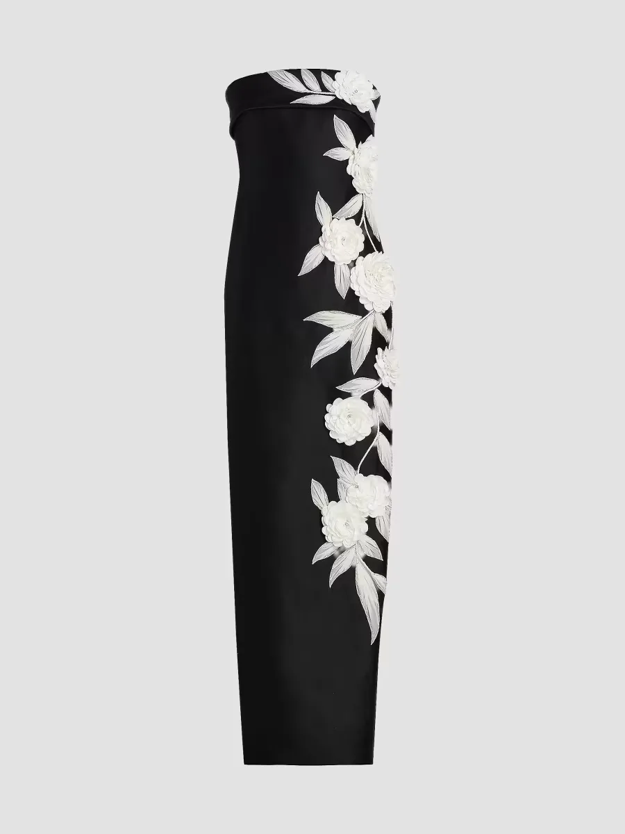 Floral-Embroidered Stretch Mikado Column Gown by Badgley Mischka