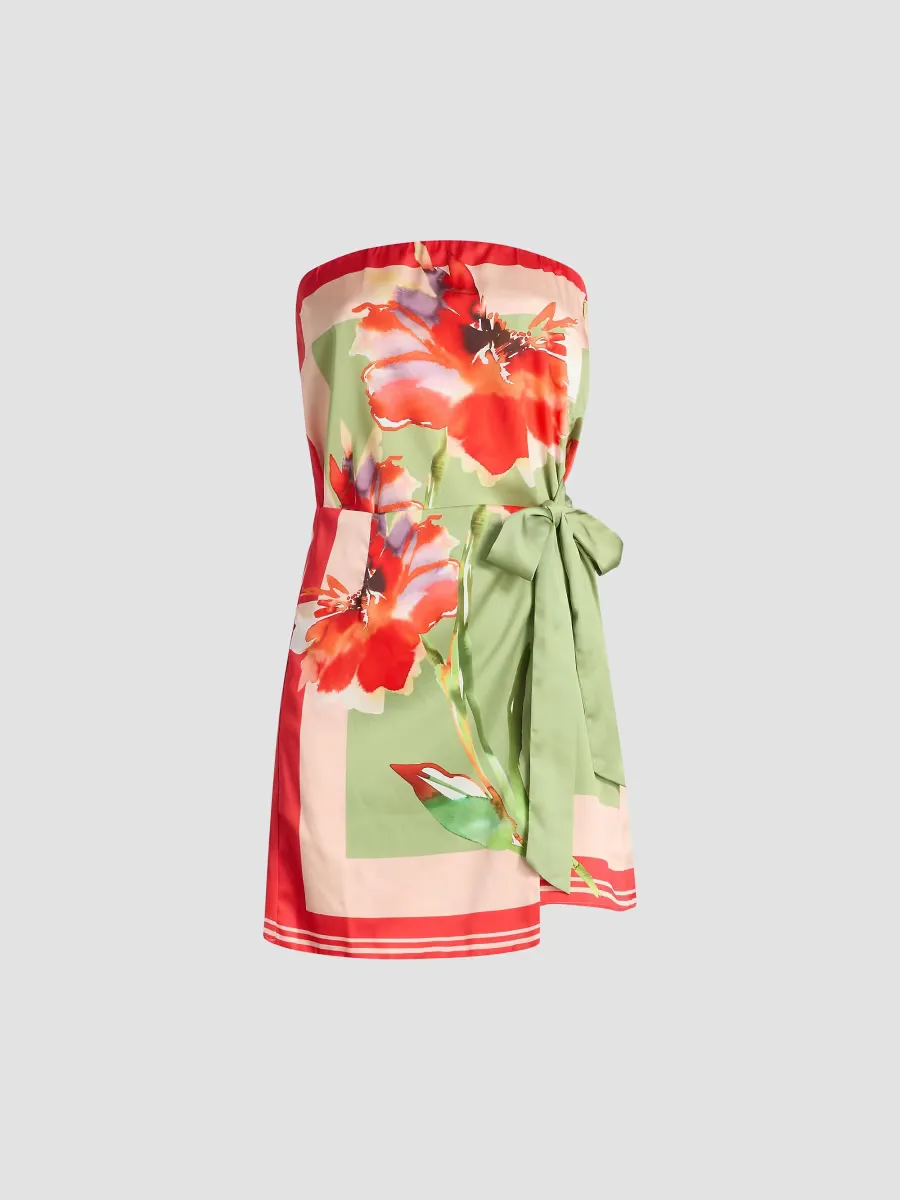 Priya Floral Strapless Side-Tie Minidress by Misa