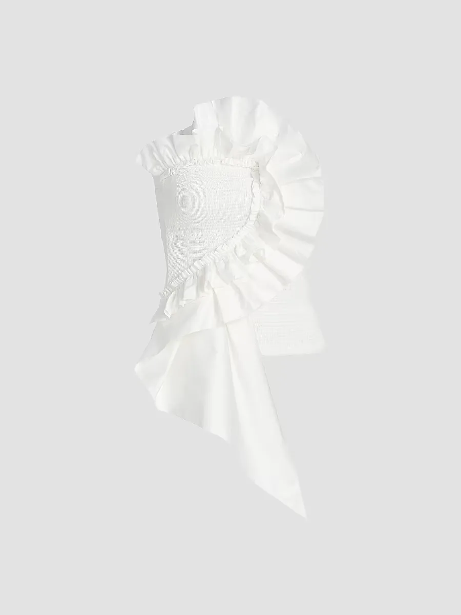 Smocked Ruffled Cotton Strapless Top by FARM Rio