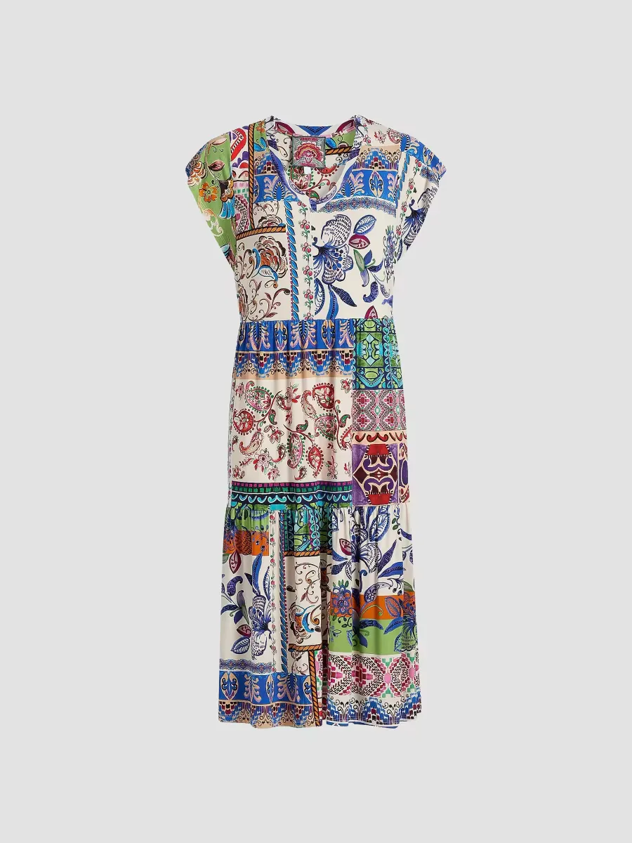 The Janie Patchwork Printed Tea-Length Dress by Johnny Was