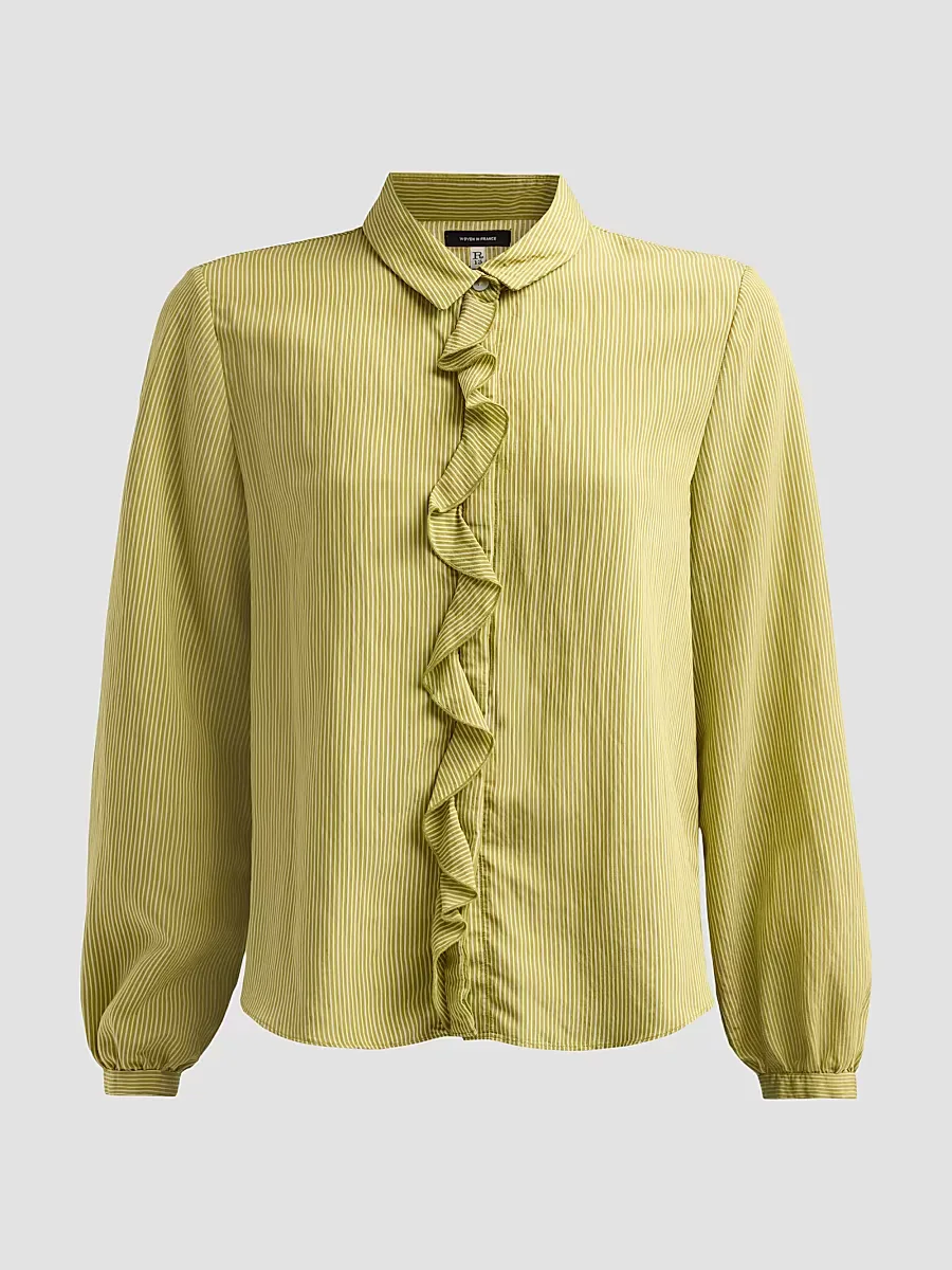 Pinstriped Ruffle Blouse by R13