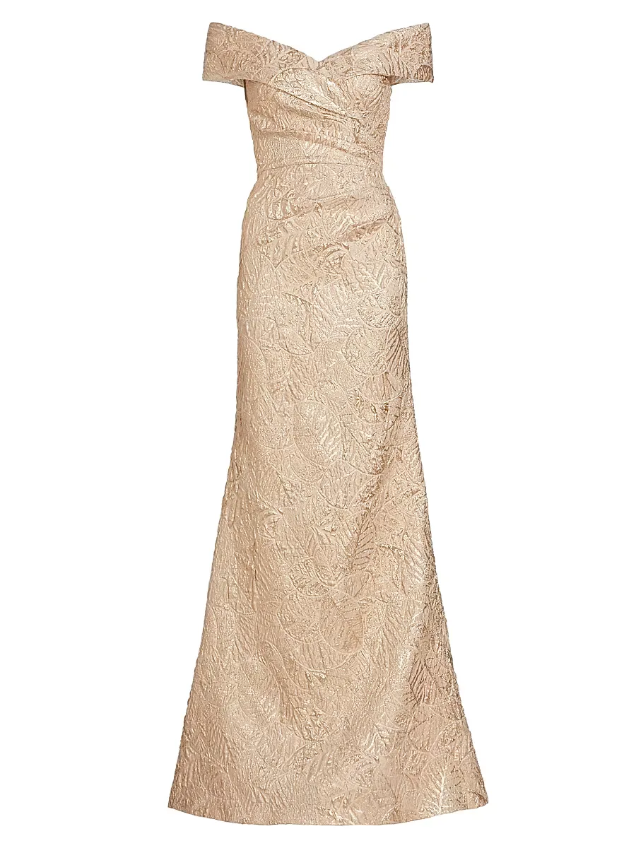 Metallic Jacquard Off-The-Shoulder Gown by Teri Jon