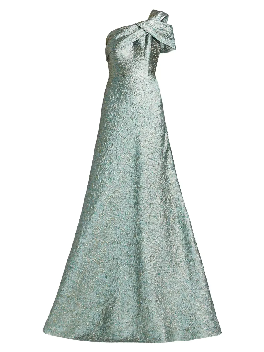 Metallic Jacquard One-Shoulder Gown by Teri Jon