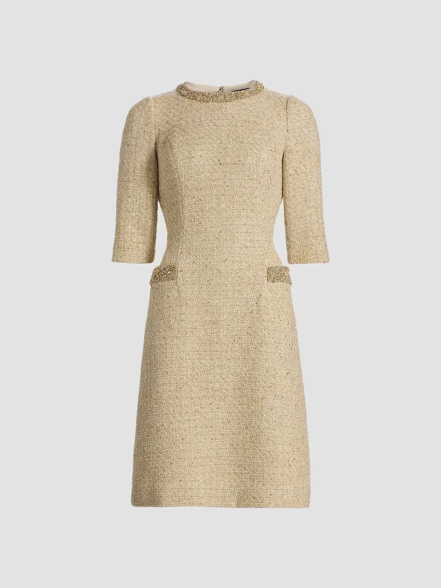 Embellished Metallic Boucl Knee-Length Dress by Teri Jon