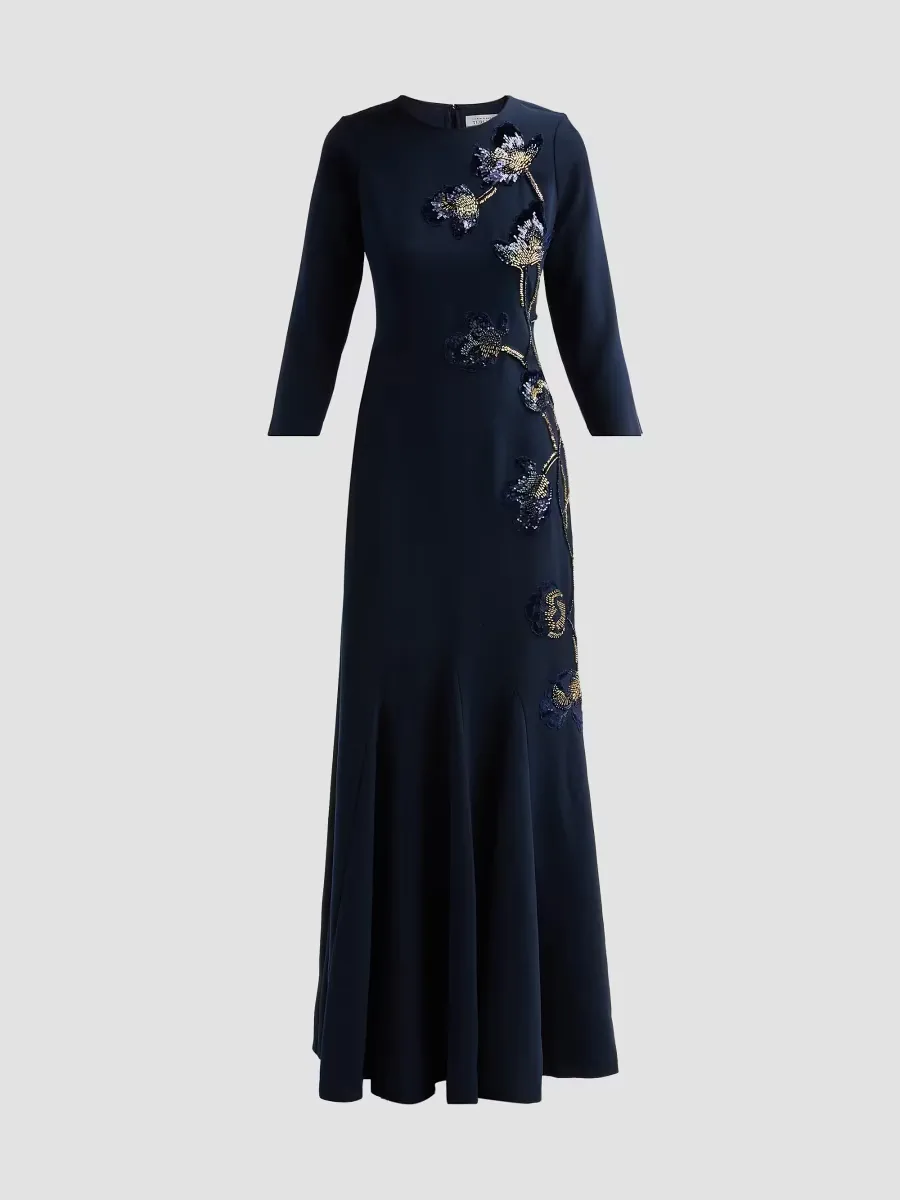 Embellished Godet Crepe Gown by Teri Jon