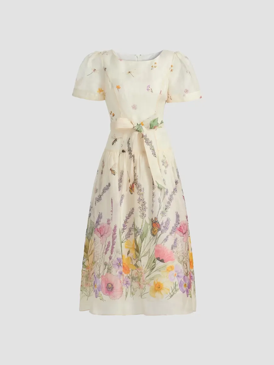 Floral-Print Linen-Silk Midi-Dress by Teri Jon