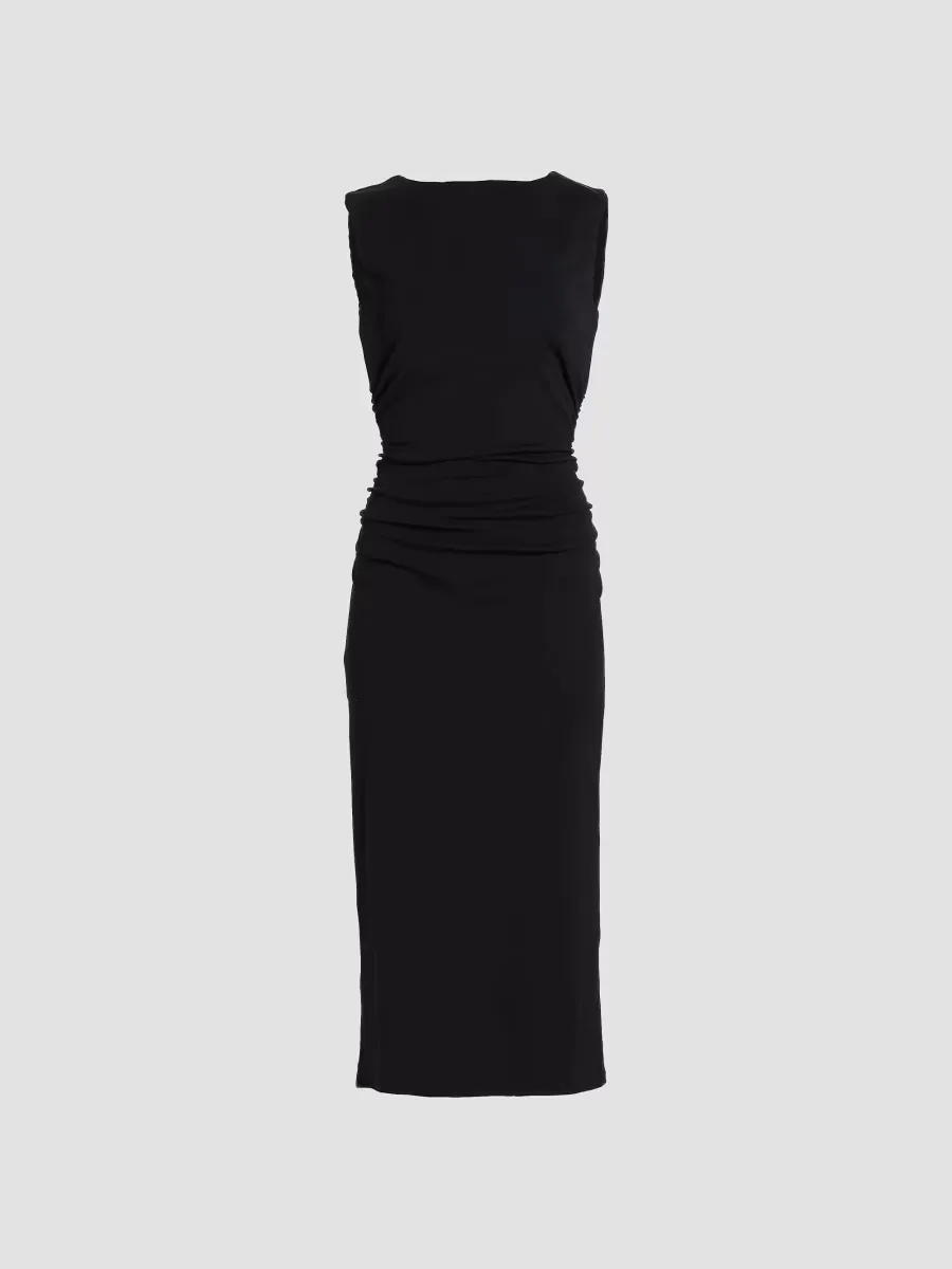 Charissa Gathered Stretch Cotton Jersey Sheath Dress