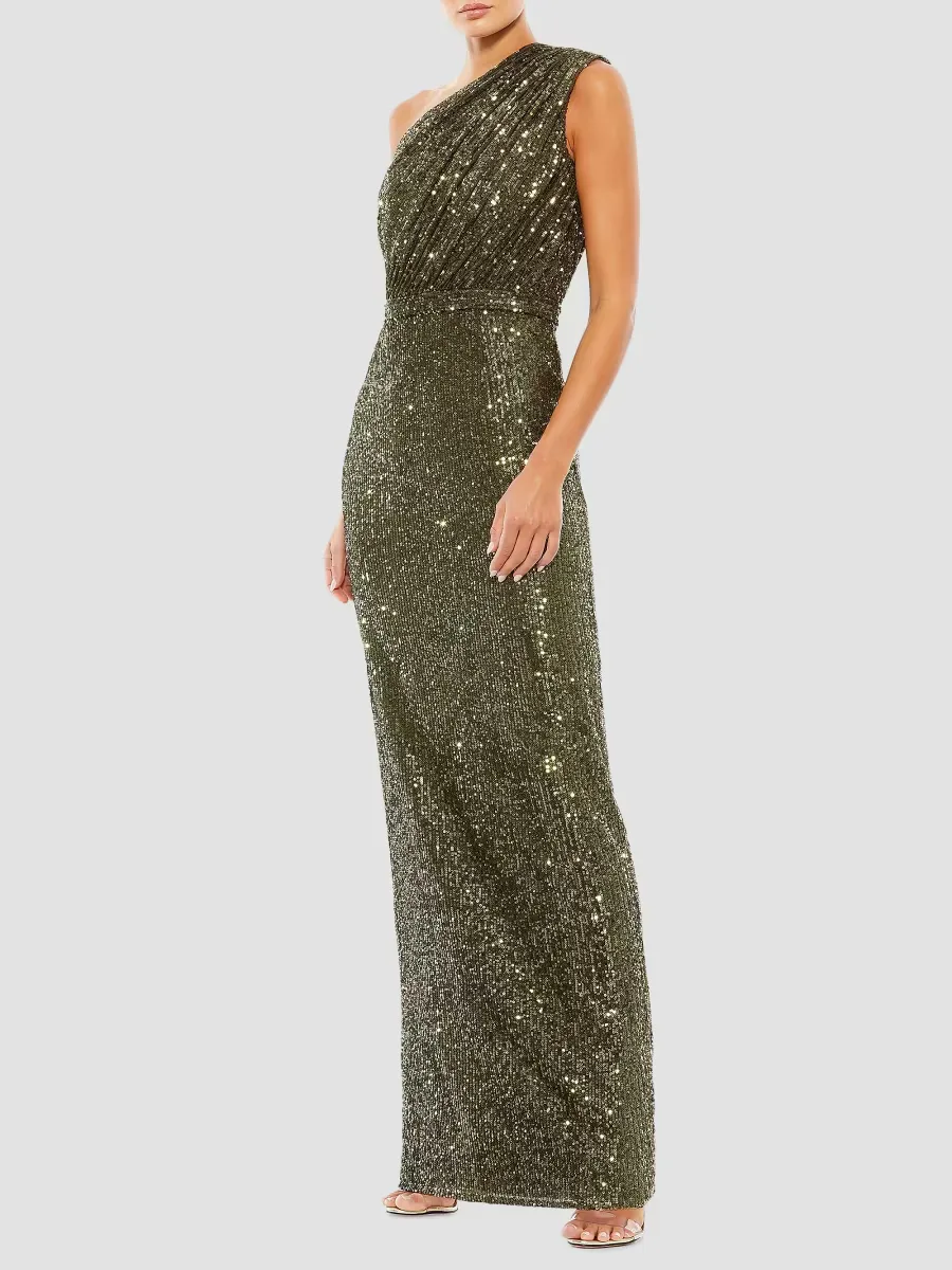 Ieena Sequined One-Shoulder Gown by M.A.C.