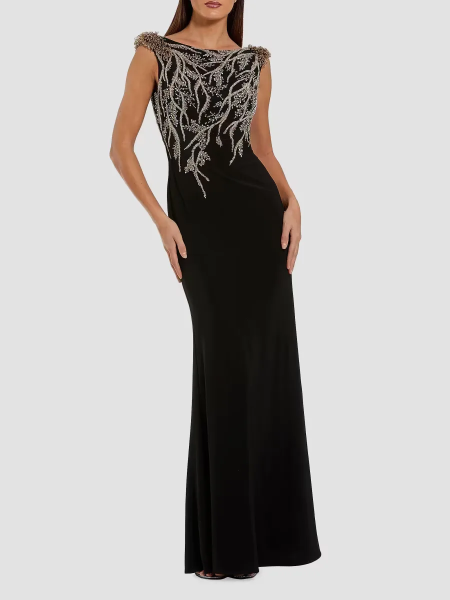 Branch-Embellished Jersey Column Gown by M.A.C.