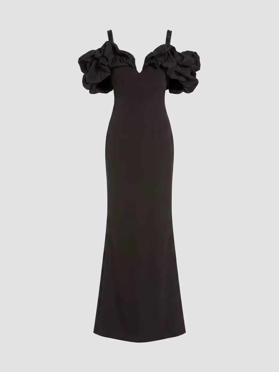 Off-The-Shoulder Puff-Sleeve Crepe Gown by M.A.C.