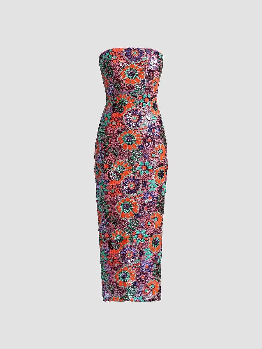 Bonnie Floral Sequined Strapless Midi-Dress by Ramy Brook
