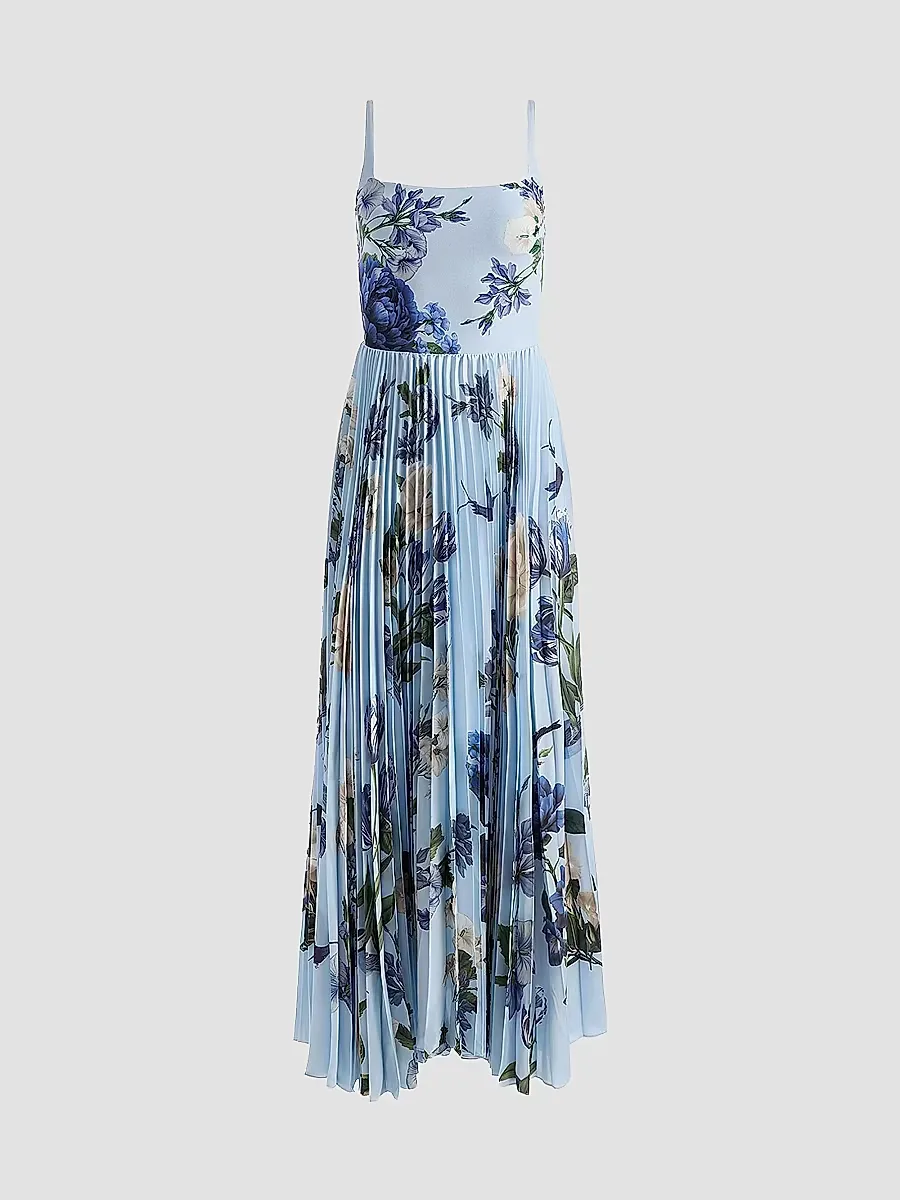 Carolyn Asymmetric Floral Pleated Maxi Dress by Alice + Olivia