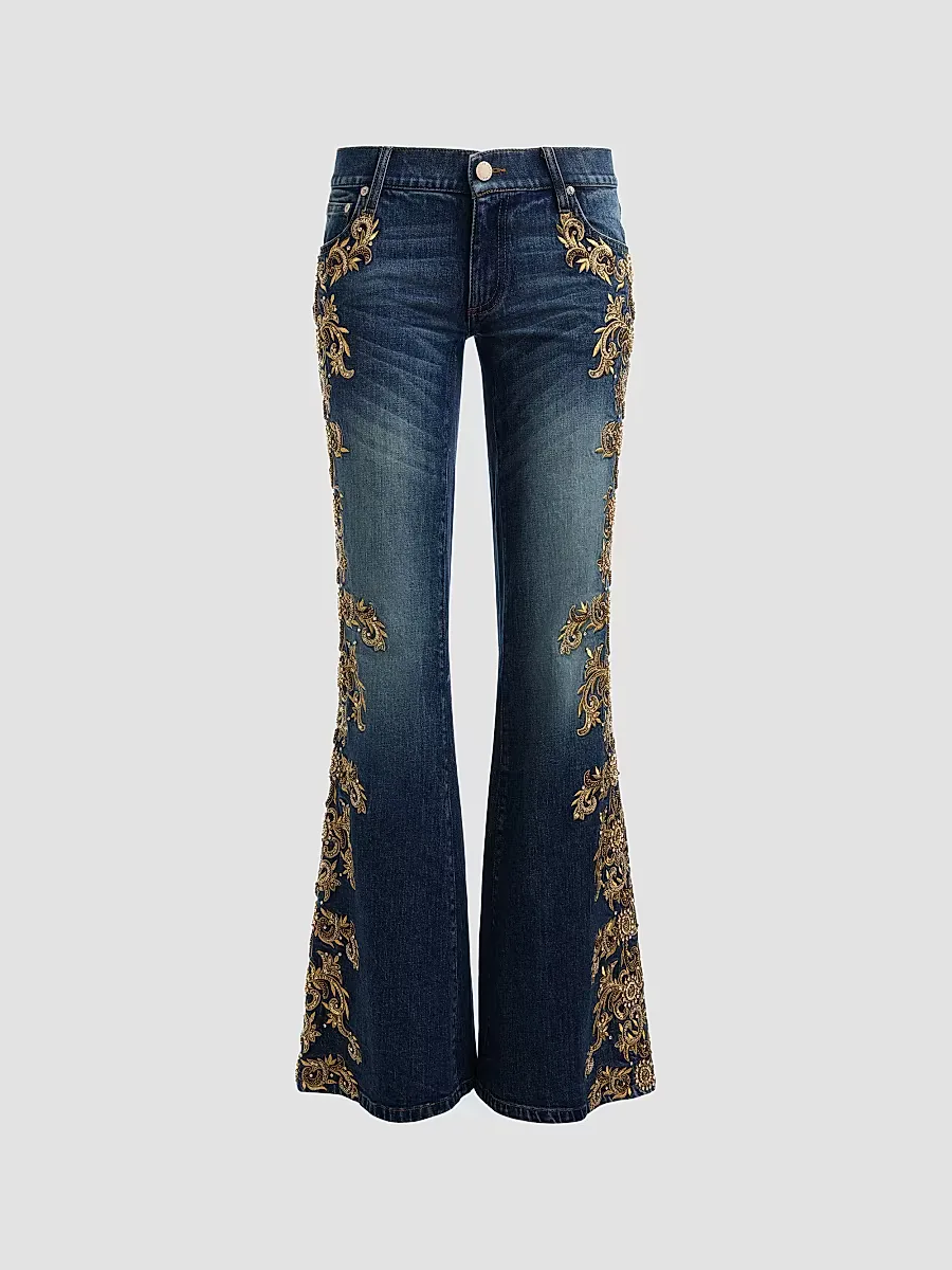 Emryn Embellished Ultra Low-Rise Relaxed Flared Jean