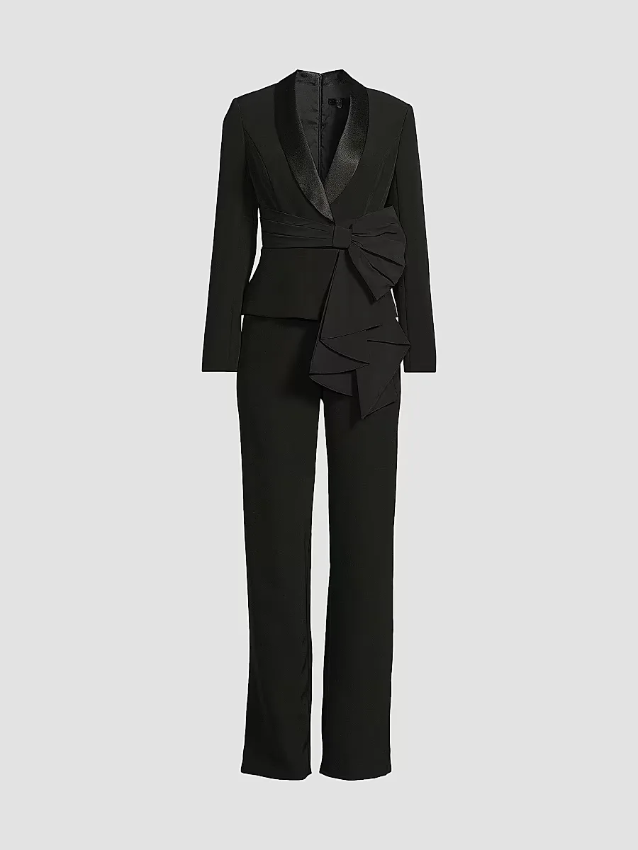 Draped Stretch-Crepe Tuxedo-Style Jumpsuit by Aidan Mattox